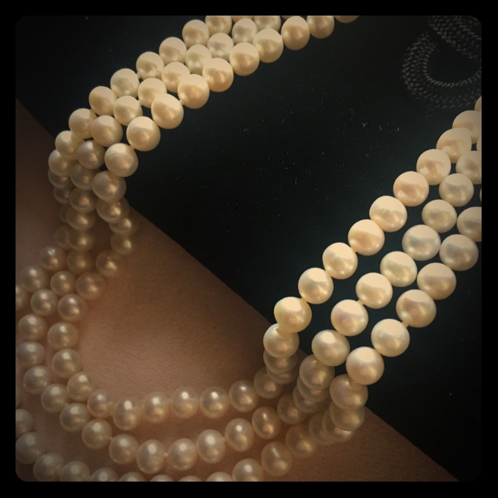 Triple Strand Genuine Pearl Necklace